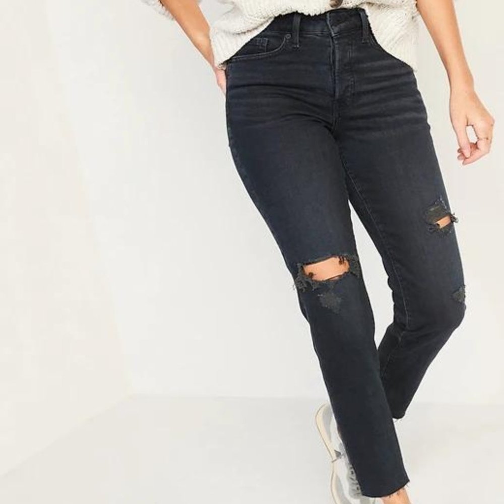 Old Navy High-Waisted O.G. Straight Button-Fly Cut-Off Jeans for Women New - Picture 1 of 6